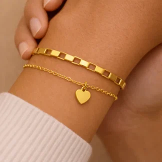 pulsera regalo original con dos cadenas en acero inoxidable con corazon