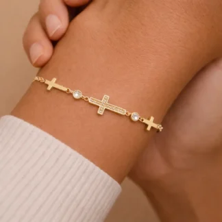 pulsera mujer con cruces en acero inoxidable