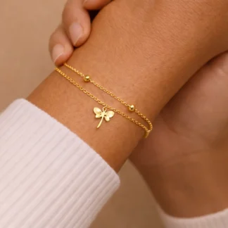 pulsera con libelula en acero inoxidable dorado